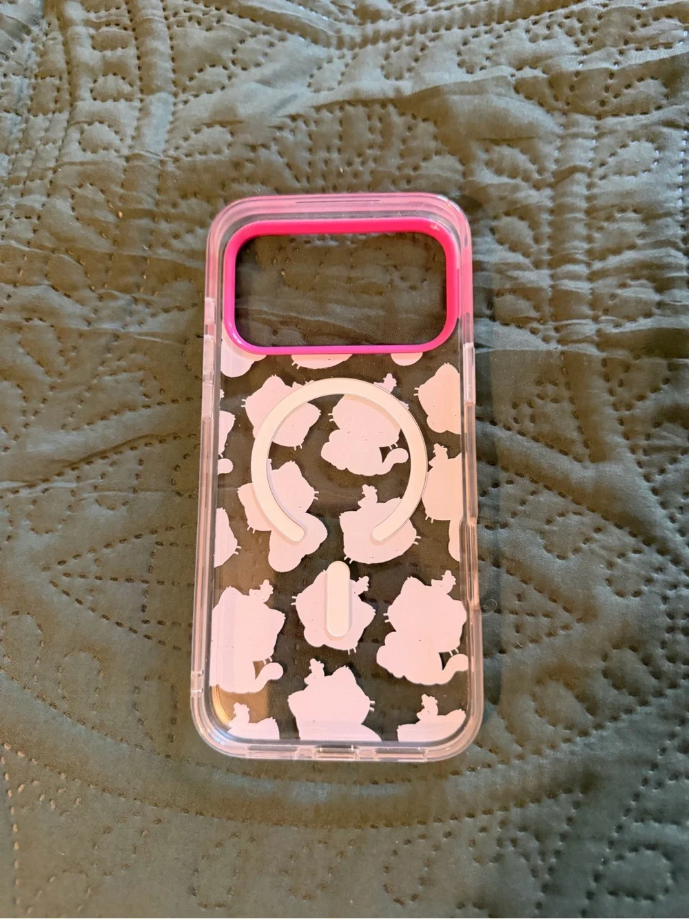 PopSocket Clear Phone Case with Pink Trim and Blue Cat Pattern iphone 17 pro max